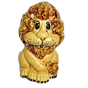 VTG, Artisan Hobbyist Lion Bank Animal Figurine Brown Ceramic 1974 Kitschy Retro